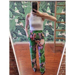Zara Green Floral Pull-on Pants